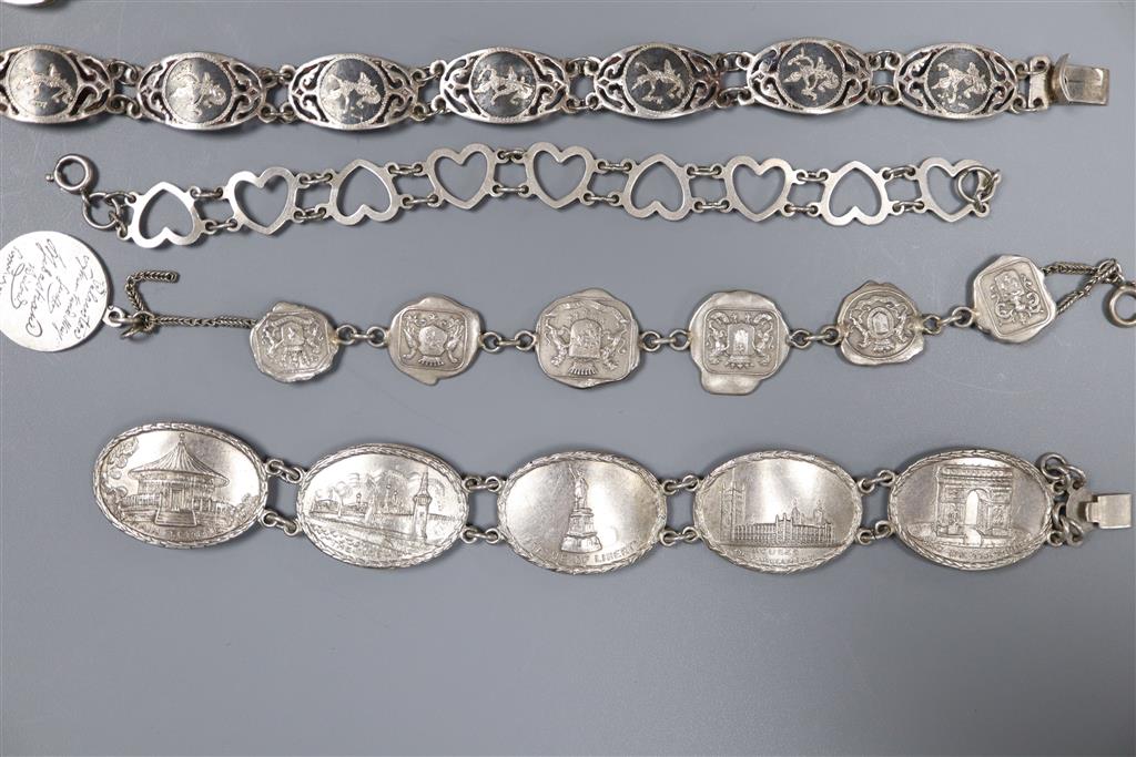 A silver bracelet, silver monument bracelet, niello bracelet, rings etc.